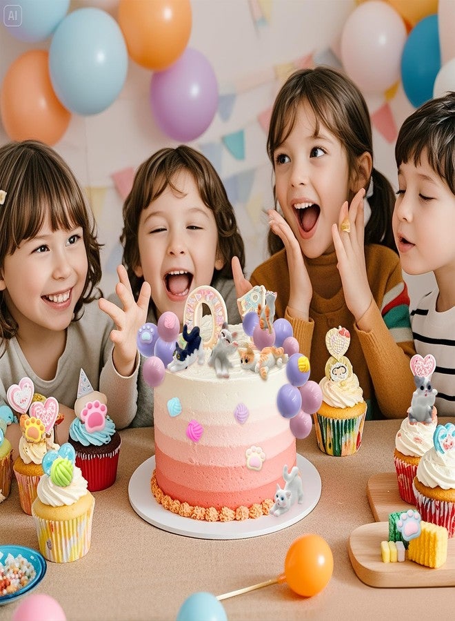 زينة كعكة على شكل قطة من فيرليايو، زينة كعكة على شكل مخلب قطة، زينة كعكة على شكل قطة، زينة كب كيك بطابع القطط، مجسمات قطط صغيرة، زينة كعكة على شكل كرة صوفية لحفلات أعياد الميلاد وحفلات استقبال المولود الجديد - Image 4